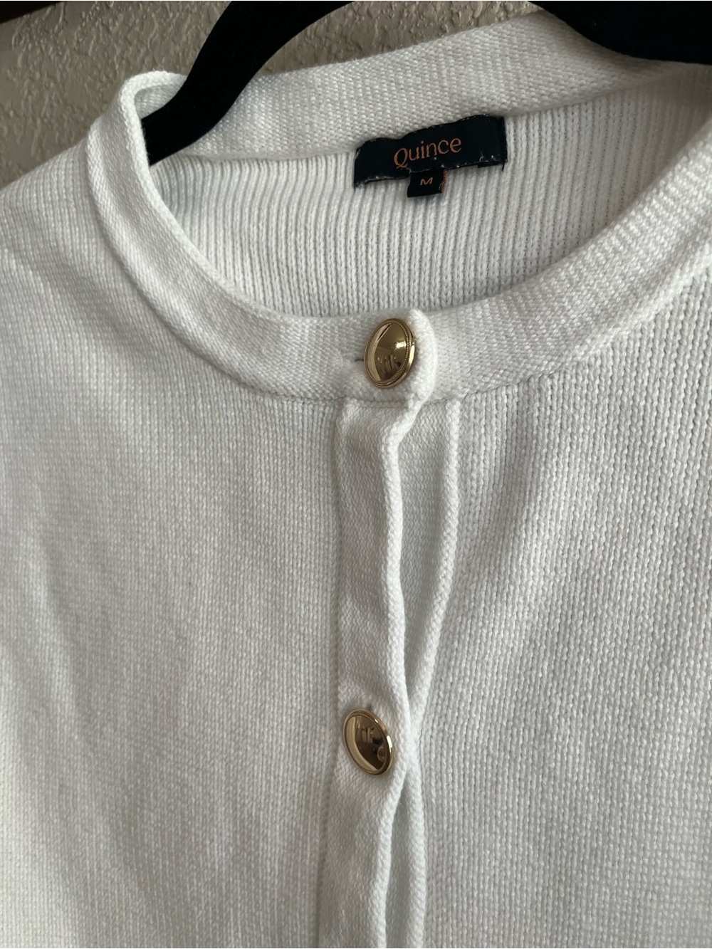 Quince 100% Organic Cotton Lady Jacket Sweater Ivory Medium Gold Buttons - Picture 5 of 12